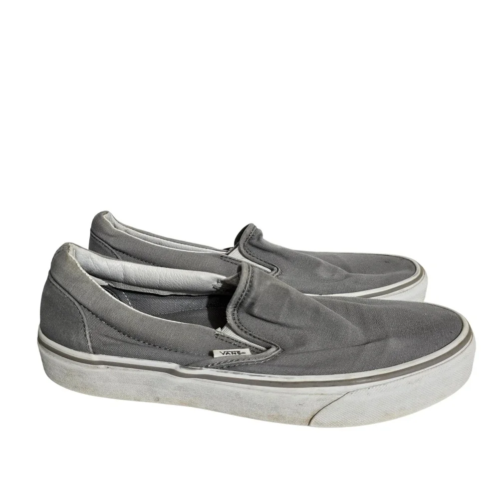 Vans Classic Slip-On Gray Canvas Skate Shoes Mens 7.5 Womens 9.0 Low Top Sneaker